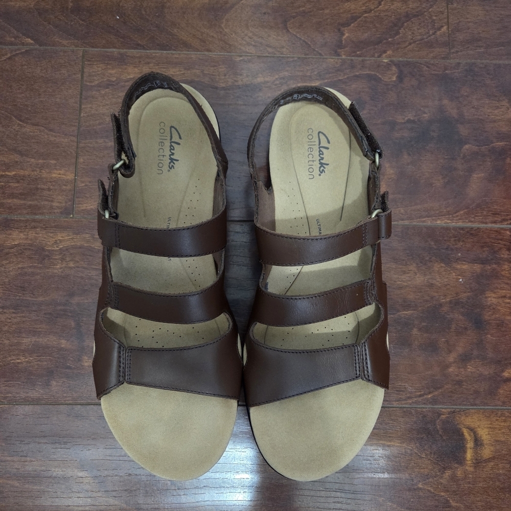 Clarks Collection Laurieann Brown Leather Round Toe Sandals Size 10M Women - Picture 12 of 13